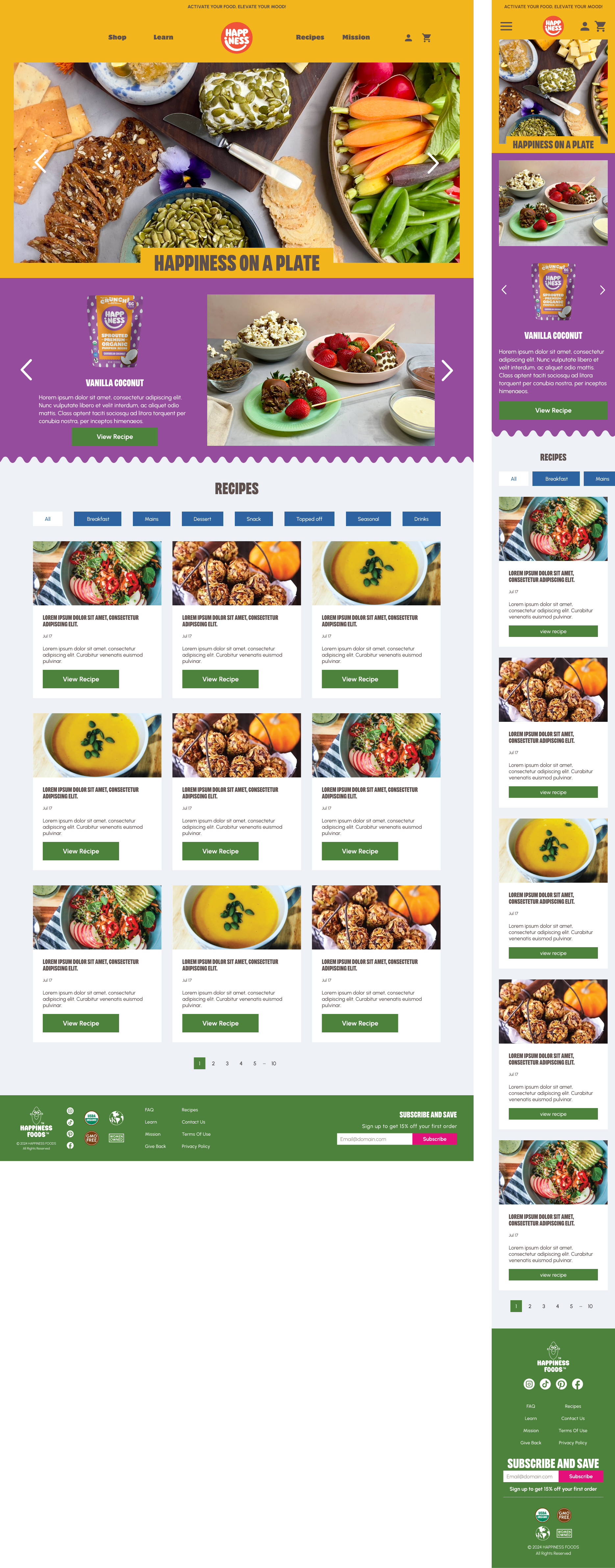 Happiness Food — Recipe landing page