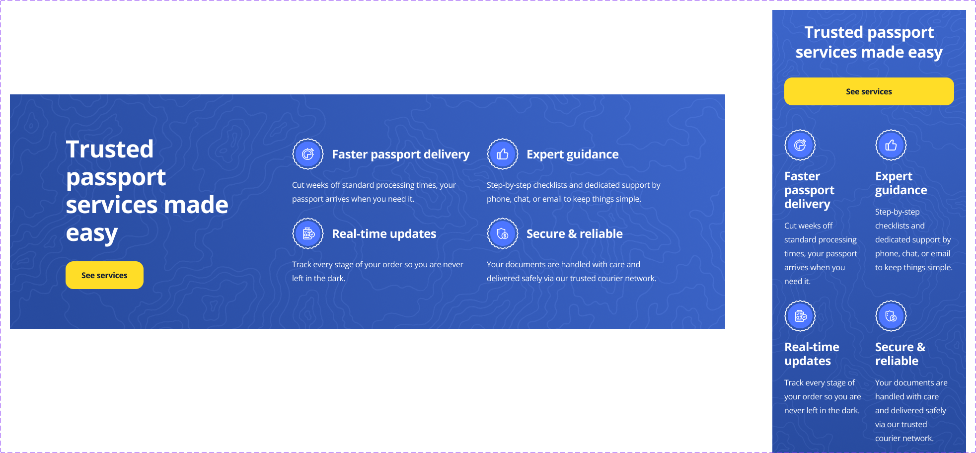 RushMyPassport — Value propositions section